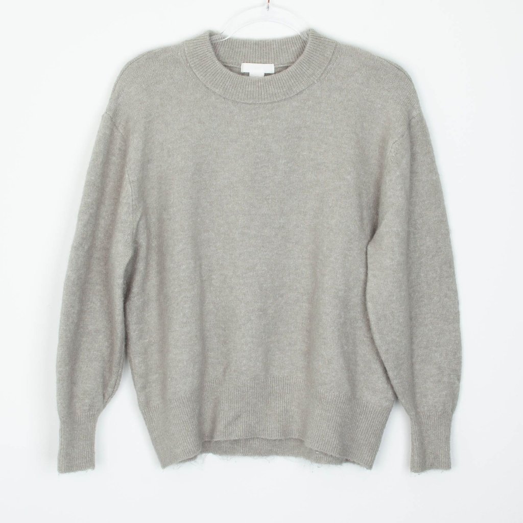 H&M Womens Wool Blend Crewneck Sweater Size M Gray Balloon Sleeve Minimalist